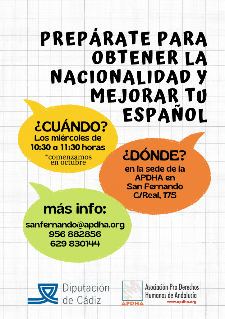 Clases de español y de preparación de la nacionalidad Asociación Pro Derechos Humanos de Andalucía Clases de español y de preparación de la nacionalidad Asociación Pro Derechos Humanos de Andalucía